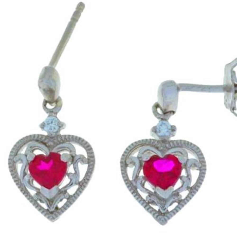 Ruby & White Sapphire Heart Earrings - NEW